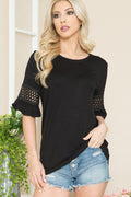 Lattice Trim Ruffle Sleeve Top