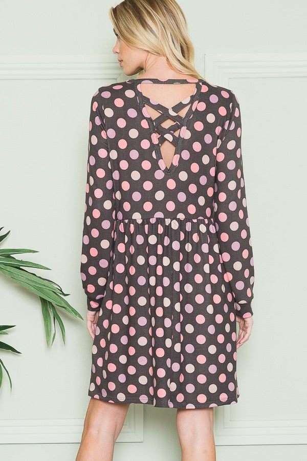 Cross Back Polka Dot Dress with Pockets