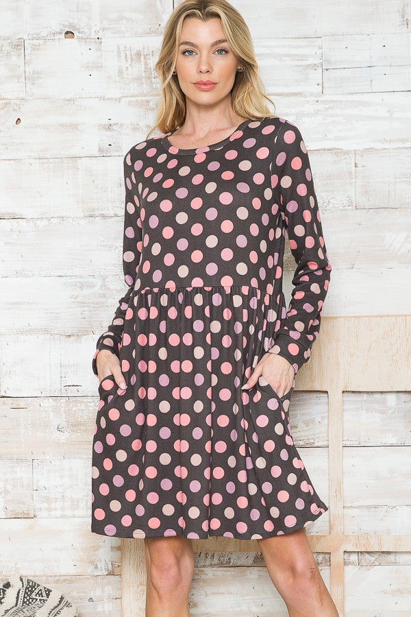 Cross Back Polka Dot Dress with Pockets