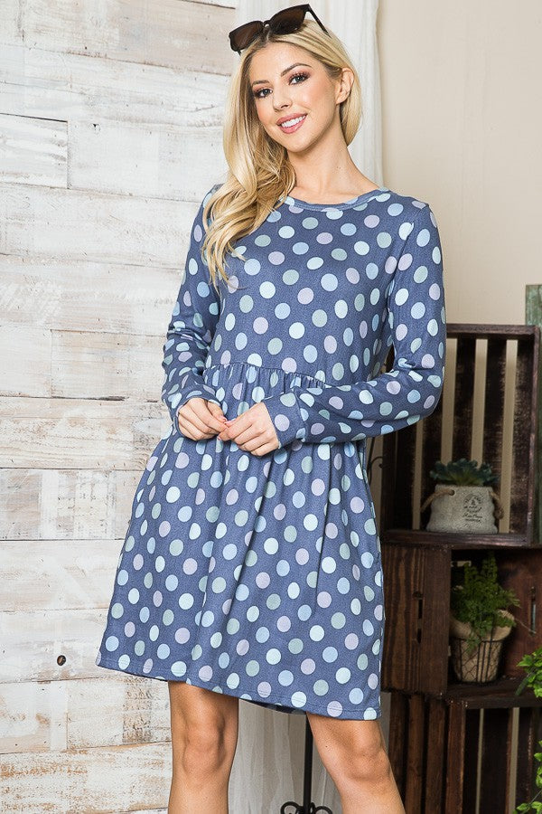 Cross Back Polka Dot Dress with Pockets