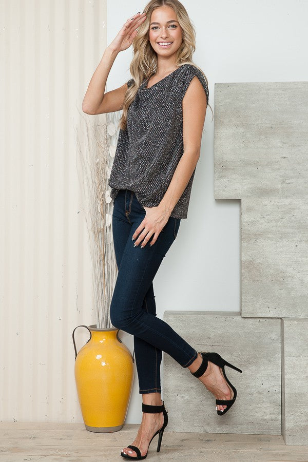 Cowl Neck Lurex Top with Padded Shoulders
