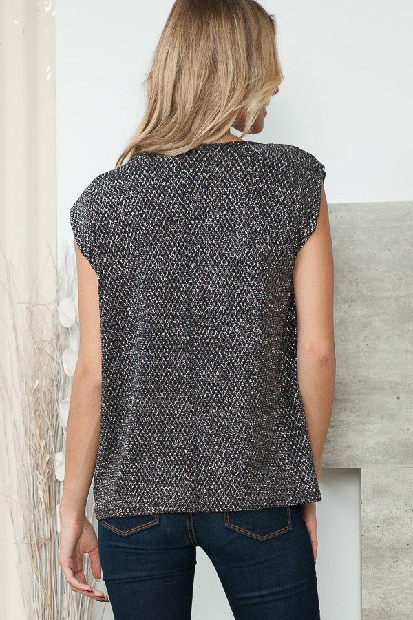 Cowl Neck Lurex Top with Padded Shoulders