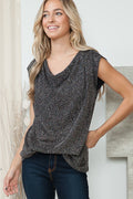 Cowl Neck Lurex Top with Padded Shoulders