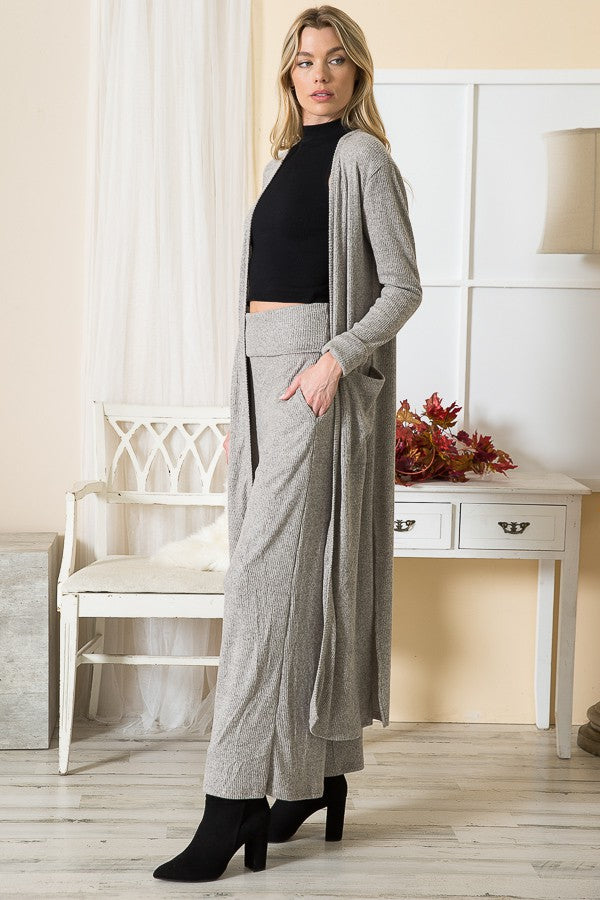 Rib Brush Wide Leg Pants with Pockets