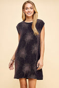 Nylon Lurex Crew Neck Dress with Side Pockets