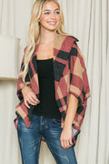 Plaid Textured Shawl Collared Sweater Cardigan