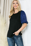 Pleat Mesh Sleeve Knit Top-2 Colos
