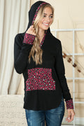 Leopard Print Kangaroo Pocket Hooded Pullover
