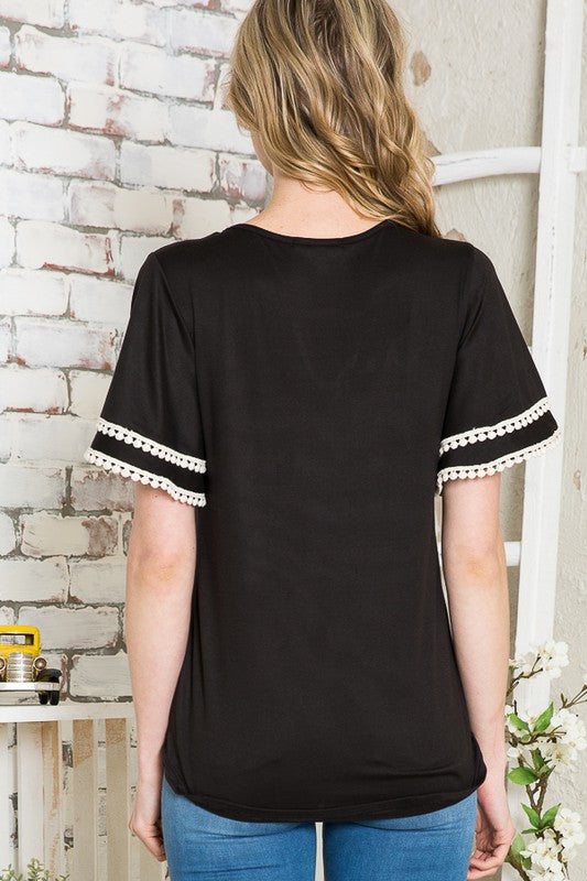 Pom Pom Flutter Sleeve Knit Top-Rayon Spandex