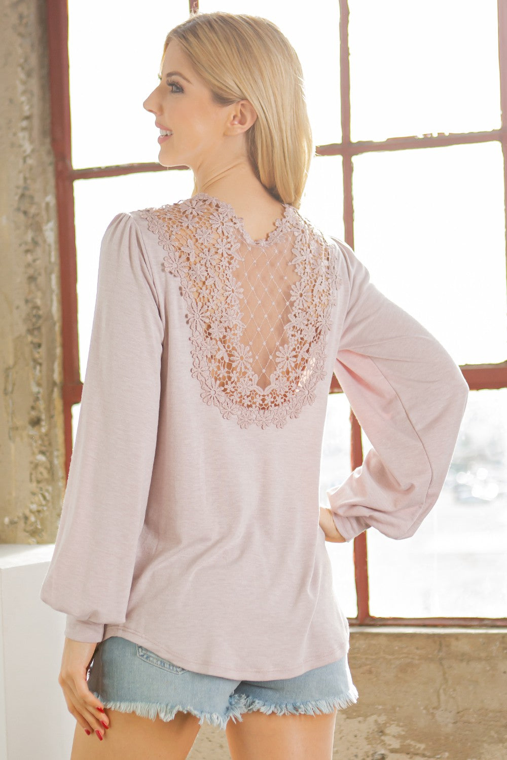 Back Patch Bell Sleeve Jersey Top-
