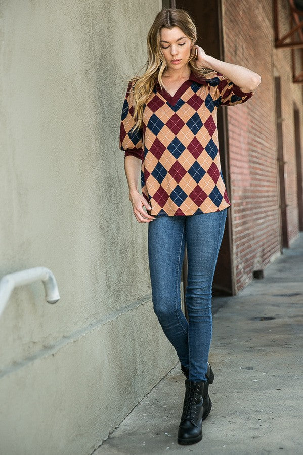 Collared Argyle Top