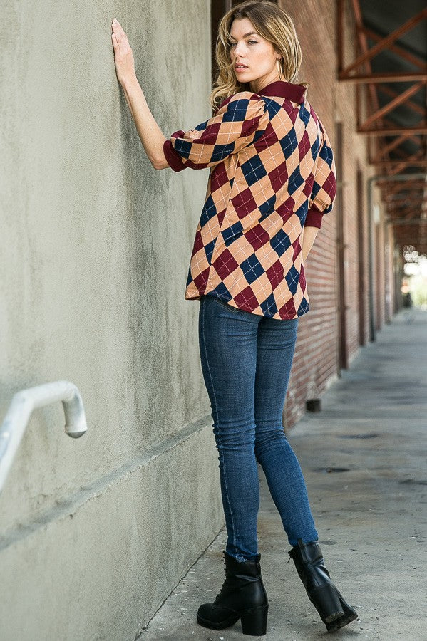 Collared Argyle Top