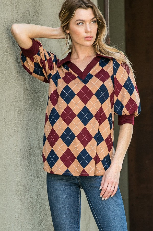 Collared Argyle Top