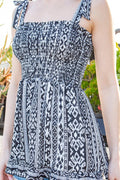 Tie Shoulder Smocked Top-Tribal Print