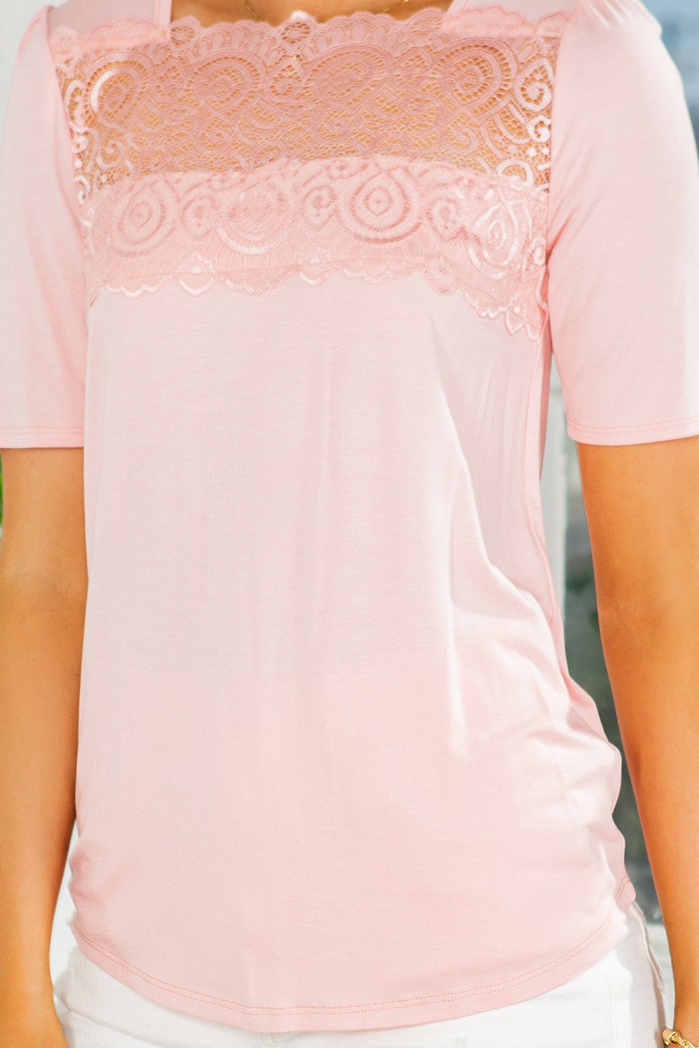 Lace Paneled Puff Sleeve Top