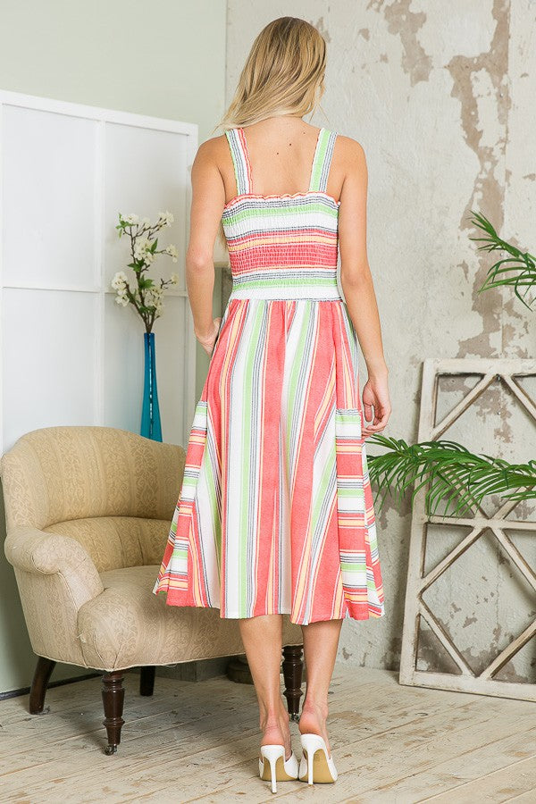 Smocked Stripe Dress with Pocket