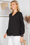 Collared Blouse with Pleated Sleeves