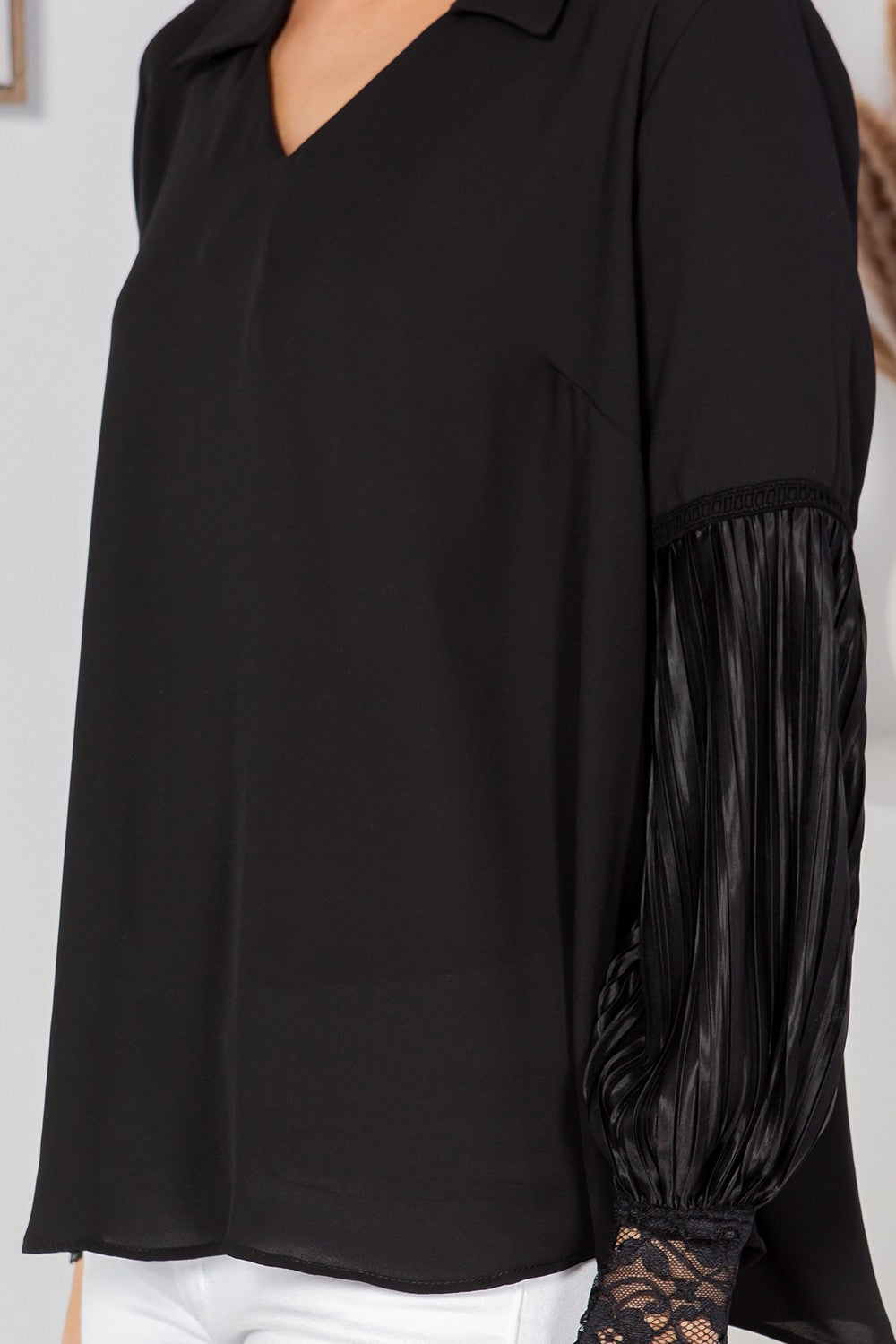 Collared Blouse with Pleated Sleeves