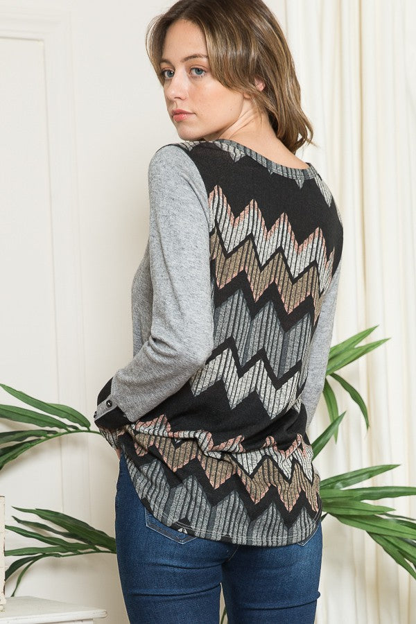 Chevron Print Contrast Sweater Knit