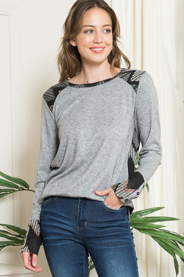 Chevron Print Contrast Sweater Knit