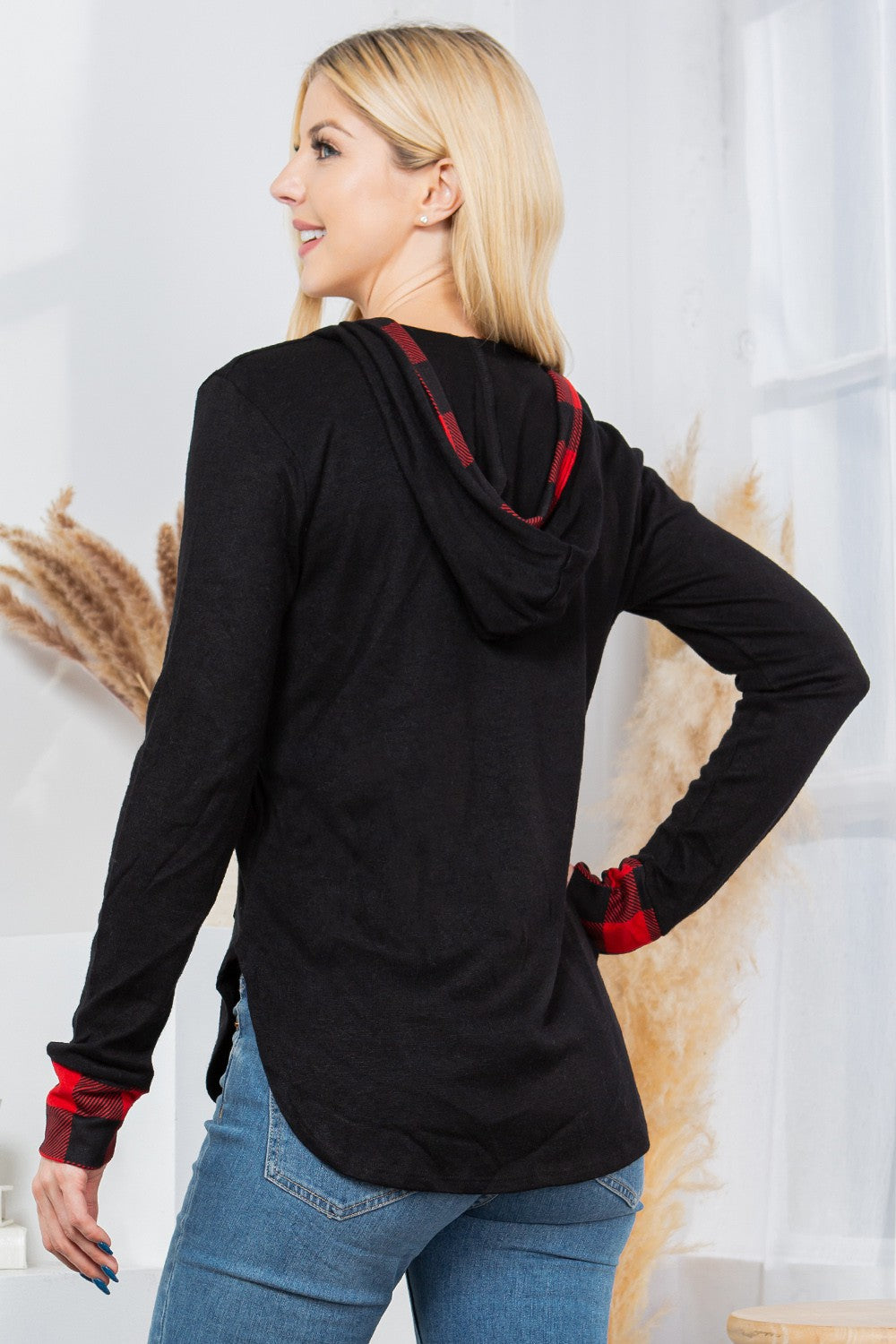 Plaid Kangaroo Pocket Hooded Pullover