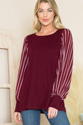 Stripe Chiffon Puff Sleeve Sweater Knit