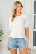 Lace Overlay Puff Sleeve Top