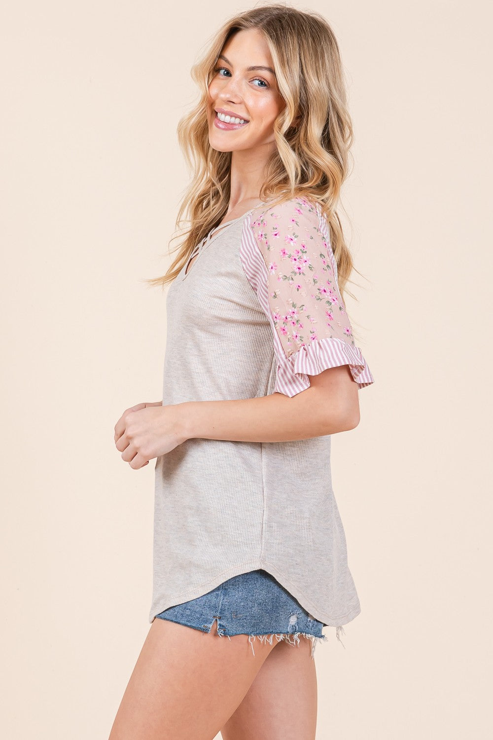 Front Cross Detail Ruffle Sleeve Top