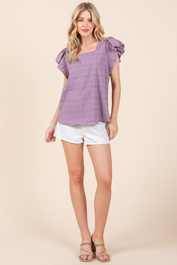 Textured Ruffle Sleeve Blouse