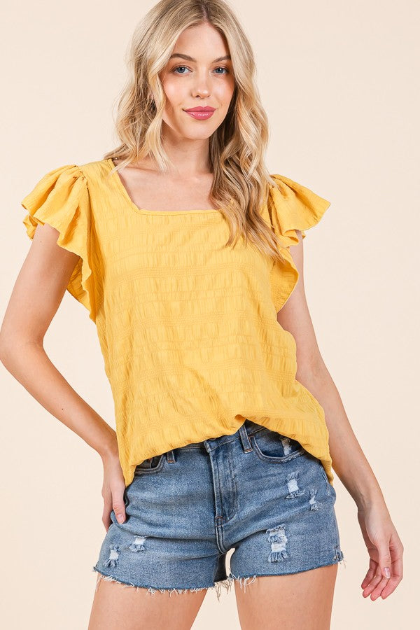 Textured Ruffle Sleeve Blouse