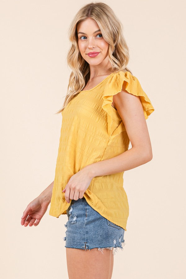 Textured Ruffle Sleeve Blouse
