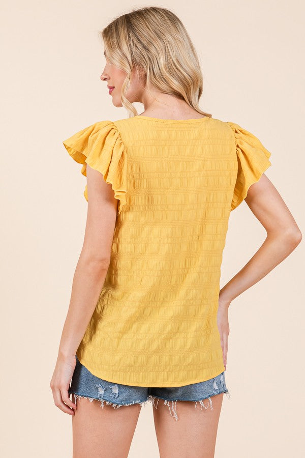 Textured Ruffle Sleeve Blouse