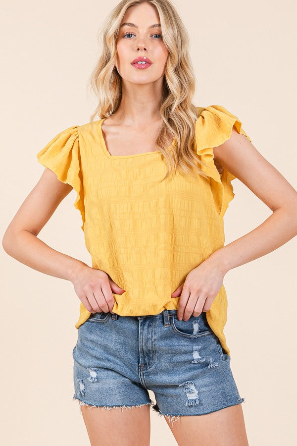 Textured Ruffle Sleeve Blouse