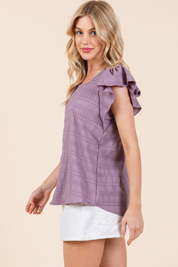Textured Ruffle Sleeve Blouse