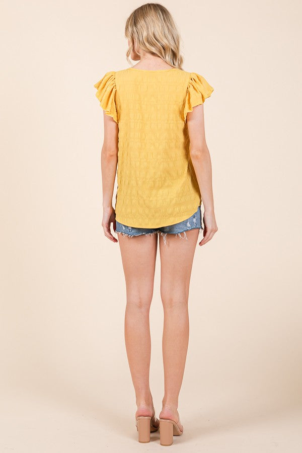 Textured Ruffle Sleeve Blouse