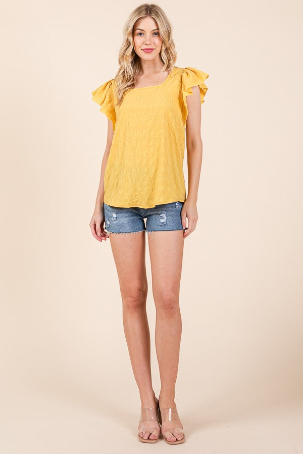 Textured Ruffle Sleeve Blouse