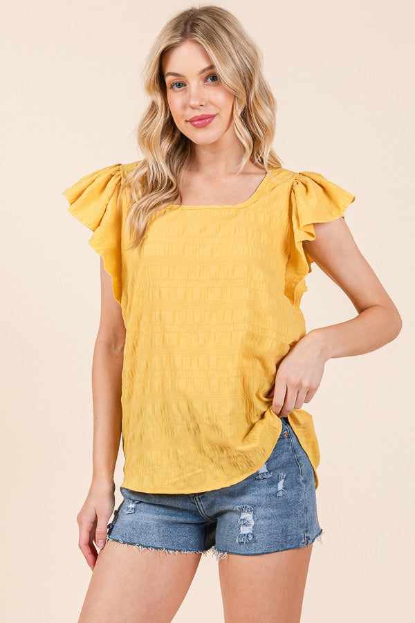 Textured Ruffle Sleeve Blouse